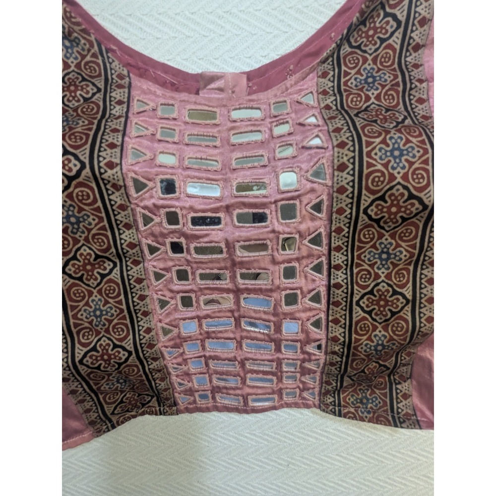 Bollywood Stitched Sari Blouse Mirrors work Top Sz M Pink color Festival Wedding